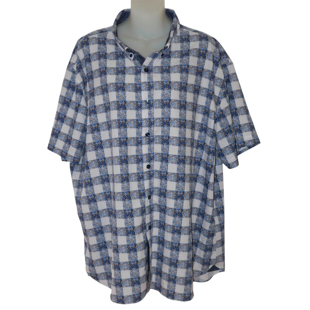 Michael Strahan Slim Fit Floral Plaid Button Up Short Sleeve Shirt Size XXL